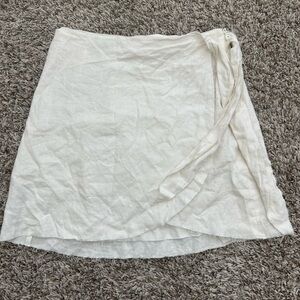 Show Me Your Mumu Iva Wrap Skirt in White Linen Medium Lined Fringe Lace Tie